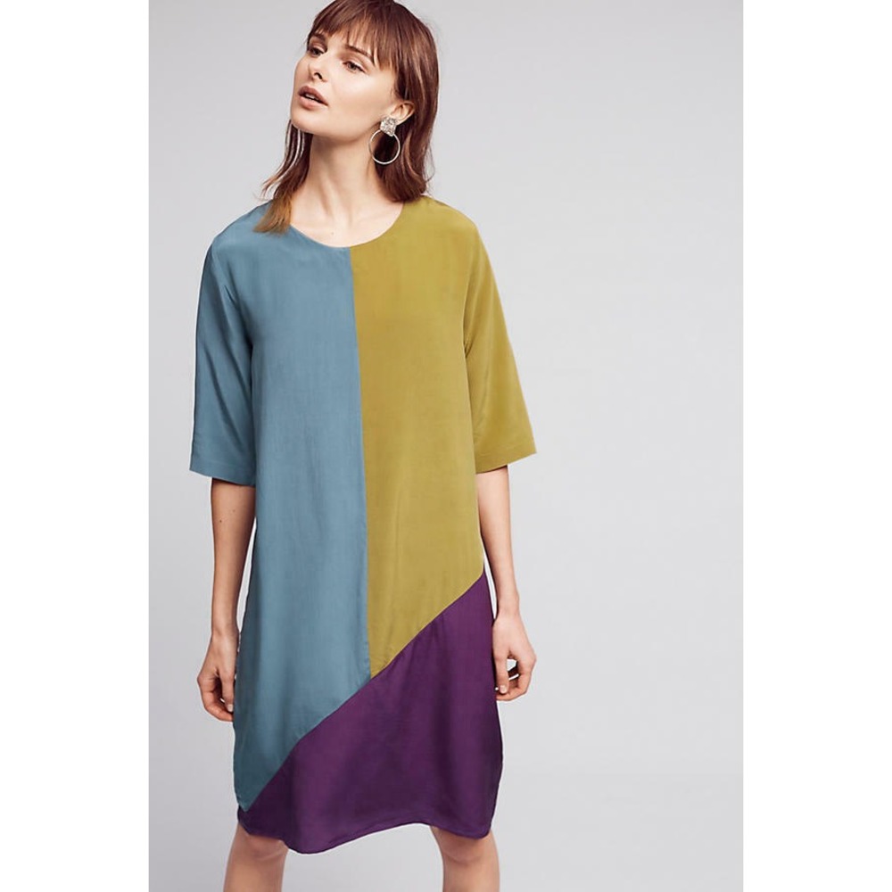 NWT NEW Anthropologie Colorblocked Silk Dress By Seen Worn Kept Size 4